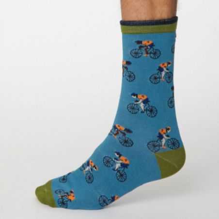 Chaussettes bleues ou grises avec imprimés cyclistes 1