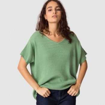 Tricot col V vert en coton bio