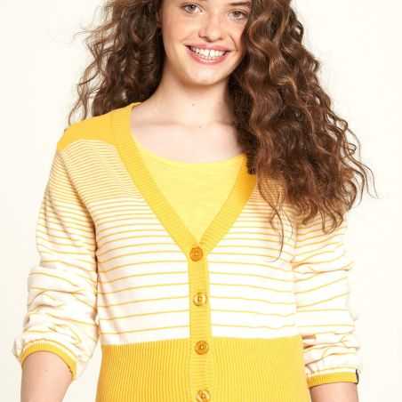 Cardigan bio rayures jaune 1