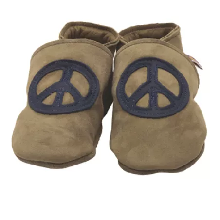 Chaussons cuir souple sable Peace and love 