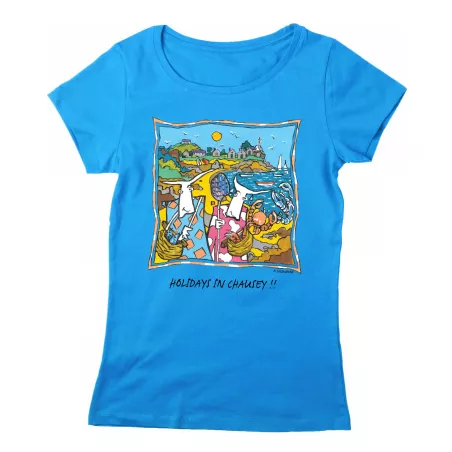 Tee-shirt femme bleu azur îles Chausey