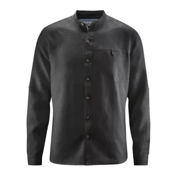 Chemise col mao chanvre homme noir