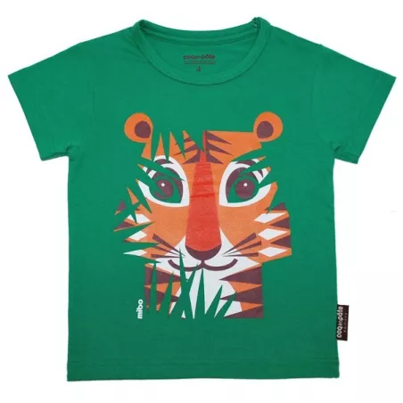 T-shirt coton bio vert Tigre face