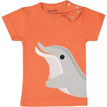 T-shirt bébé 1 an coton bio corail dauphin