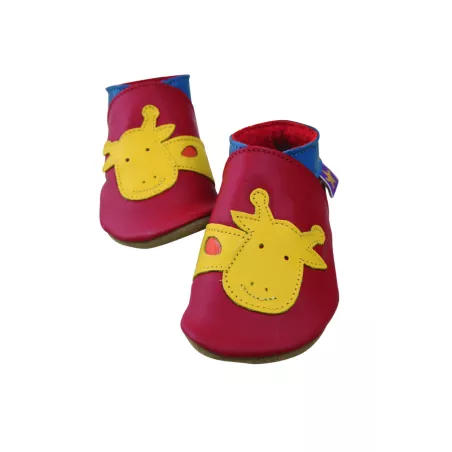 Chaussons cuir souple rouge Georges La Girafe 