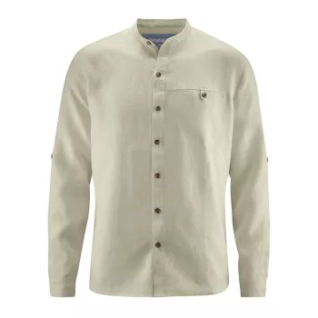 Chemise col mao chanvre homme Noam gris beige hanf