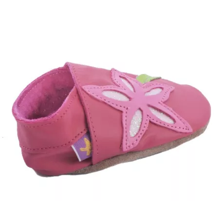 Chaussons cuir souple fushia Lys