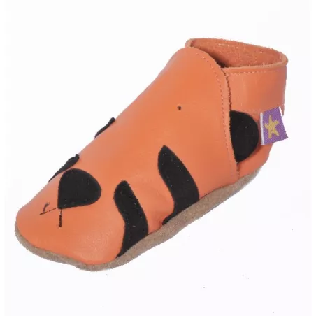 Chaussons cuir souple orange Tigre