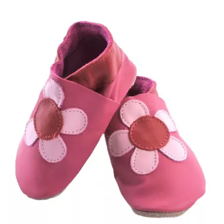 Chaussons cuir souple fushia Fleurs Poppy