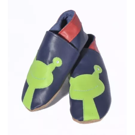 Chaussons cuir souple bleu marine Alien 