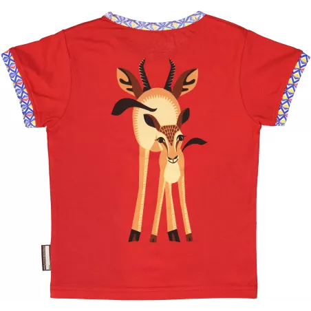 Tee shirt rouge en coton bio et équitable imprimé Gazelle 