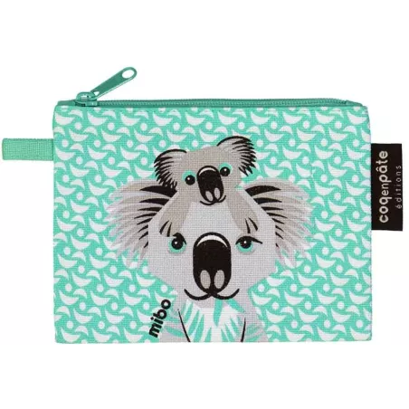 Porte monnaie vert d'eau koala coton bio motif koala