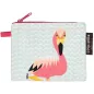 Porte monnaie vert coton bio motif flamant rose