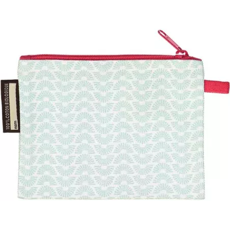 Porte monnaie vert coton bio motif flamant rose