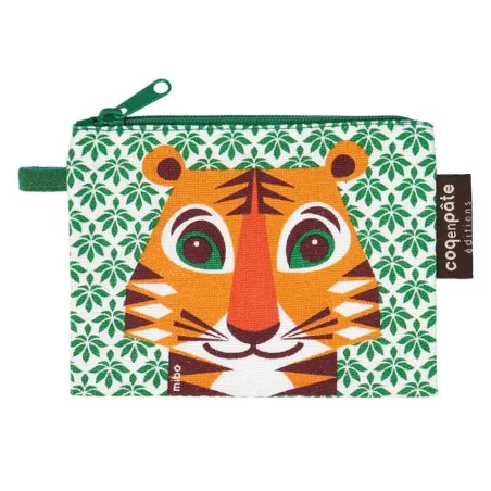 Porte monnaie tigre vert en coton bio 