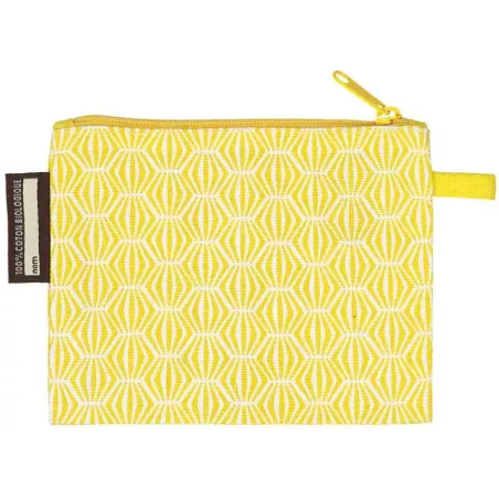 Porte monnaie en coton bio zèbre sur imprimé jaune