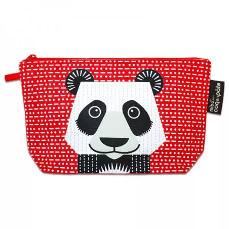 Trousse école ou make-up rouge panda en coton bio 