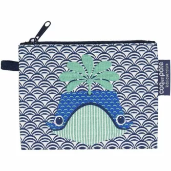 Porte-monnaie Coq en Pâte bleu marine coton bio imprimé baleine