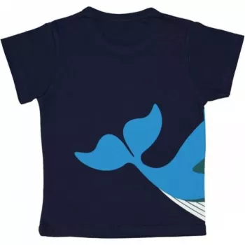 T-shirt coton bio bleu marine baleine et poissons