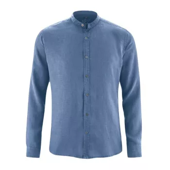 Chemise bio manches longues col mao blue berry