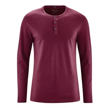 t-shirt manches longues col tunisien en fibres de chanvre et coton bio bordeaux