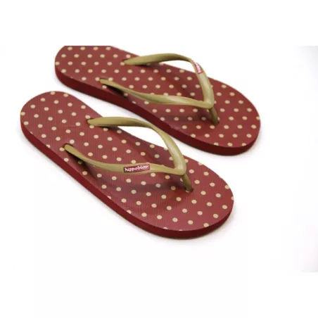 Tongs écologiques femme burgundy polkadot camel