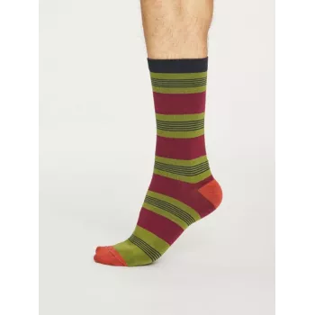 Chaussettes rayées homme en bambou et coton bio bleu rouge et verte 