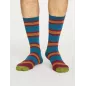 Chaussettes rayées homme en bambou et coton bio bleu et verte 