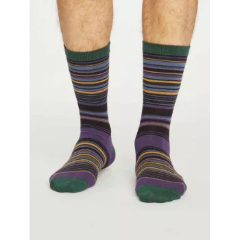 Chaussettes rayées homme en bambou et coton bio vert et violettes