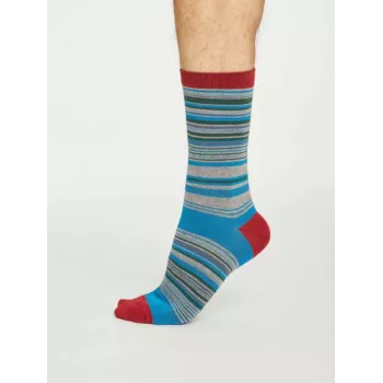 Chaussettes rayées homme en bambou bleue ardoise 