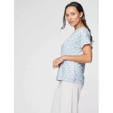 Haut de pyjama bleu pour femme en chanvre et coton bio 