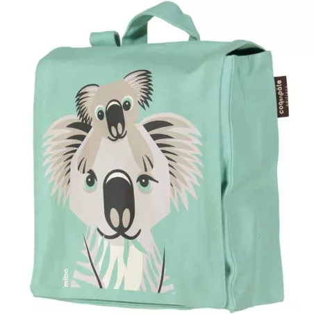 Sac à dos vert d'eau 100% coton bio koala