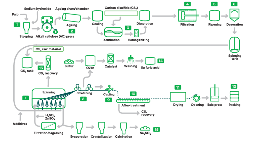 schéma de la production du modal et de la viscose